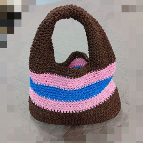 Handmade knitted handbag brown and pink
