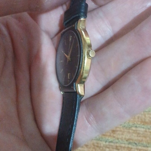 Citizen Quartz vintage wristwatch used, black and gold tone