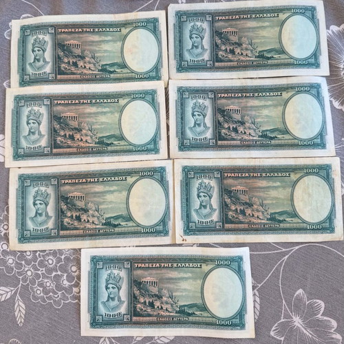 Set of 7 Historical 1000 Drachma Banknotes 1939