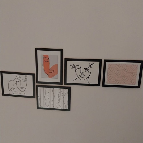 Set of wall frames like new with black frame, minimal boho abstract art
