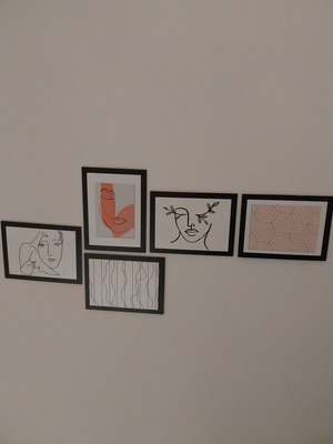 Set of wall frames like new with black frame, minimal boho abstract art
