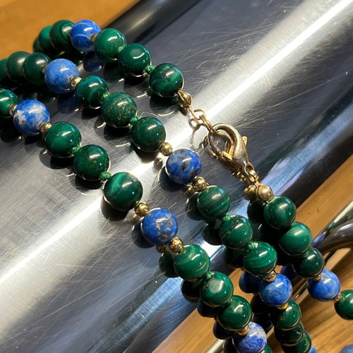 Malachite and Lapis Lazuli Necklace 80cm new