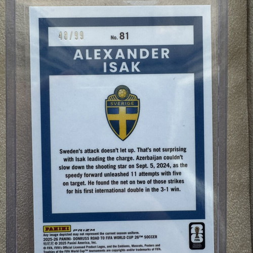 Alexander Isak 2025-26 Donruss Road to FIFA World Cup Orange Cracked Ice card