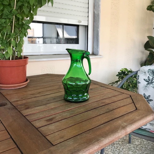 Vintage Italian emerald green glass jug used