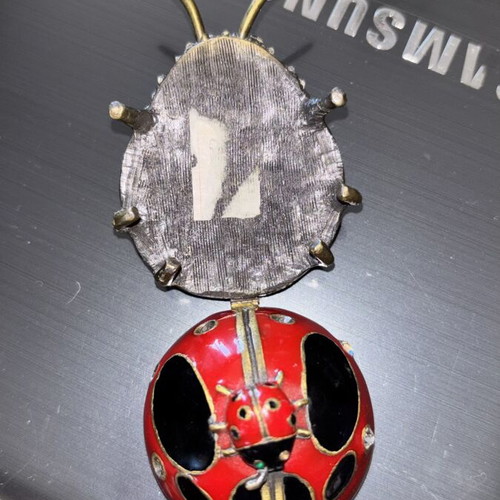 Ladybug Vintage Metal Trinket Box used with Enamel and Strass