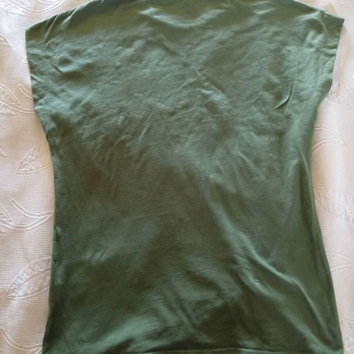 Zara Khaki T-shirt with Embroidered Flower and Knot, Like New, Size S