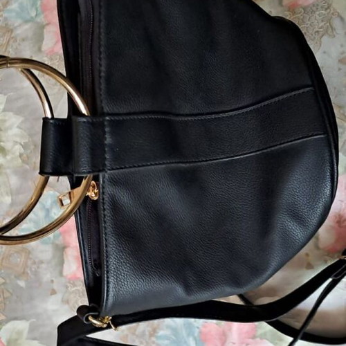 Bucket bag black faux leather with metal rings like new