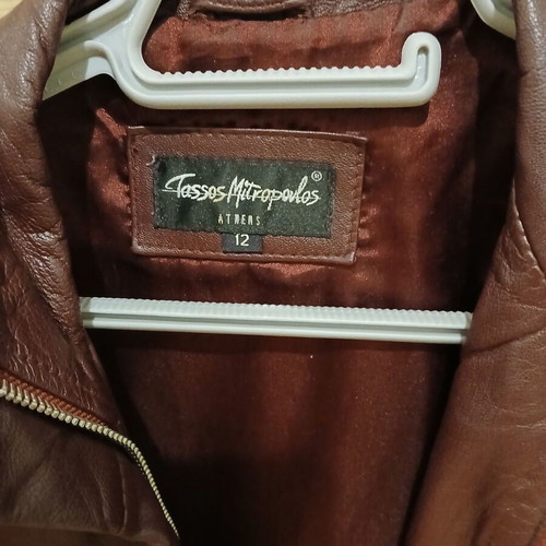 Tassos Mitropoulos vintage women's leather jacket, brown dark chocolate