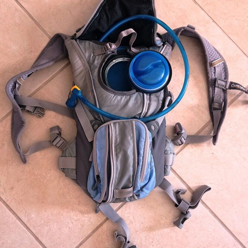 CamelBak hydration backpack with water reservoir, like new, gray/blue
