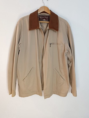 Marlboro Classics men's cotton jacket XL beige with leather collar, like new