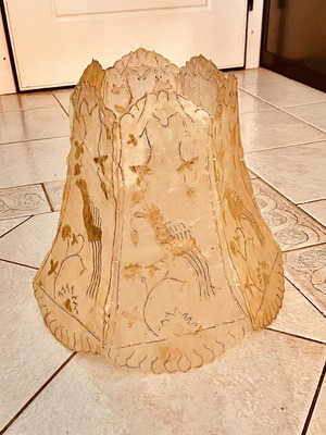 Vintage handmade lampshade from natural leather with embossed birds