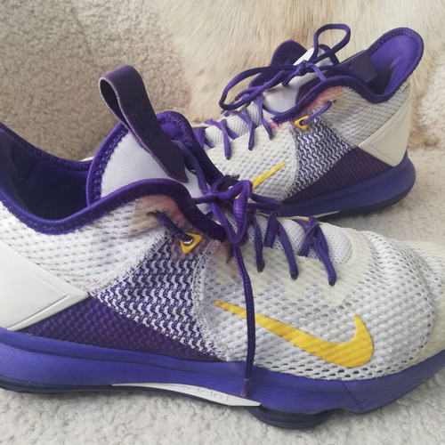 Nike Lebron Witness 4 basketball shoes used, size 45, white purple yellow