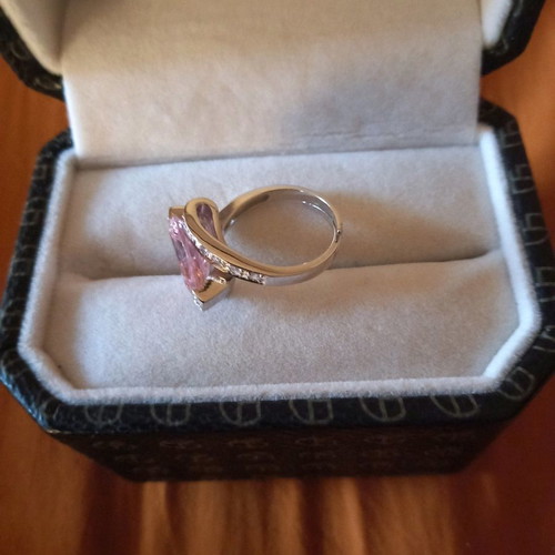 Galerie Tsangarakis sterling silver 925 platinum plated ring with pink zircon