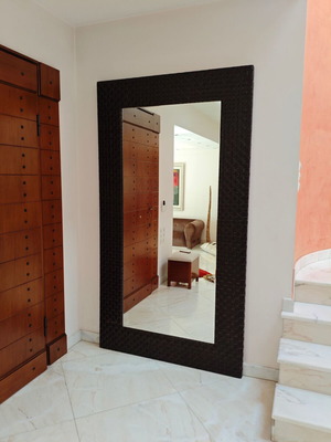 Designer Καθρέφτης 220×120 με Δερμάτινο Πλεκτό Πλαίσιο σαν Καινούργιος