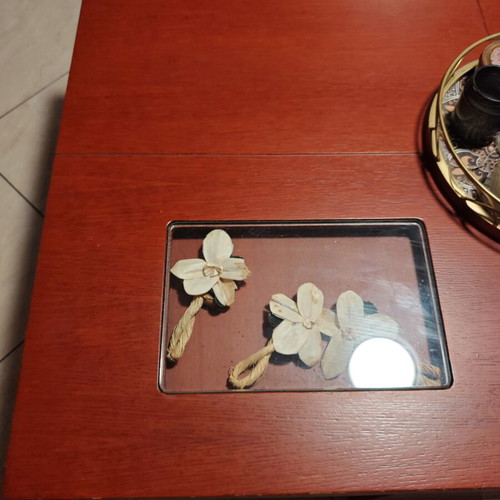 Coffee table used, cherry color MDF with drawers and stools