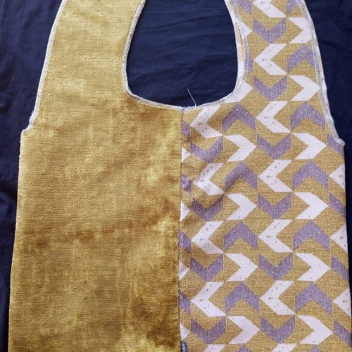 Geometric Double Shoulder Bag new, reversible mustard and velvet fabric