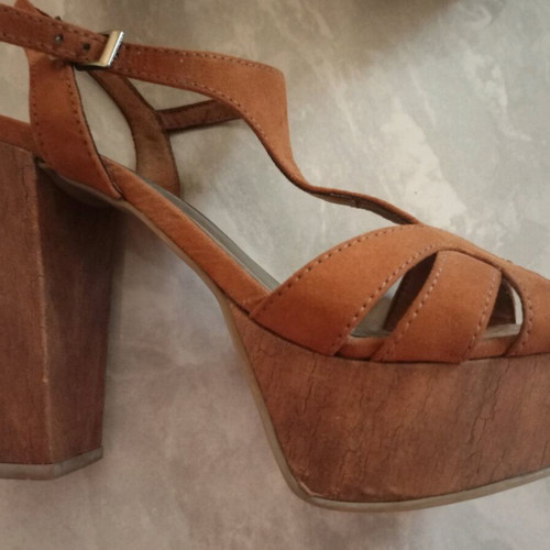 Sandals tan color size 38 like new, 12 cm heel with 5 cm platform