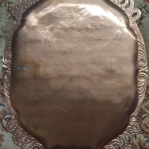 Copper decorative handmade plate with embossed oriental motifs