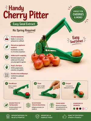 3D Printed Cherry Pitter new, ergonomic kitchen tool