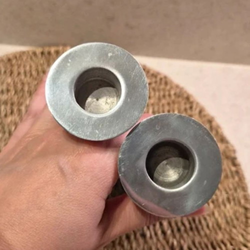 Set of 2 Vintage Wooden Candle Holders with Aluminium, Scandinavian Design