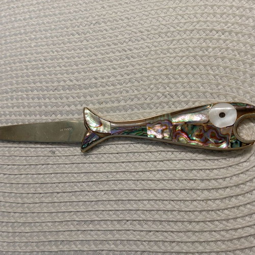 Vintage Mexican Abalone and Alpaca Letter Opener with Bottle Opener, 1978