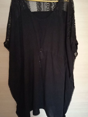 Beach dress black taffeta with lace and cord, new, cotton