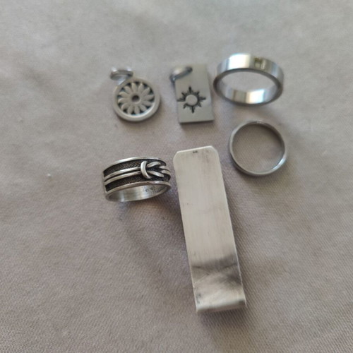 Men's jewelry lot of six items used, silver and stainless steel