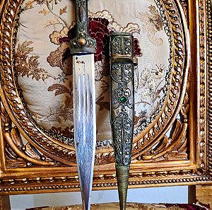 Παλαιό χειροποίητο καυκασιανό μαχαίρι (καμα) κιντζάλ με το θηκάρι του, μοναδικό σχέδιο