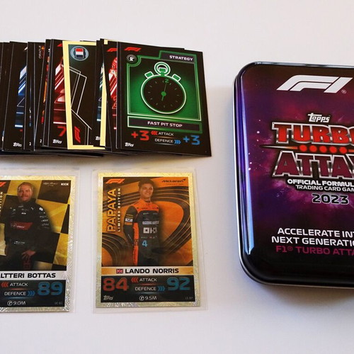 Topps F1 Turbo Attax 2023 metal case with 40 cards and 2 Limited like new