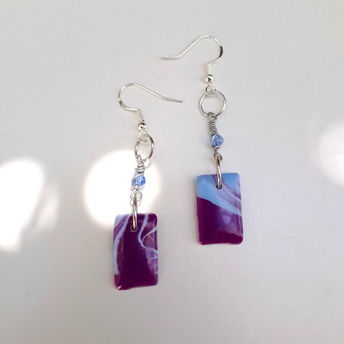 Square Earrings Purple-Blue New Handmade Hypoallergenic Recycled