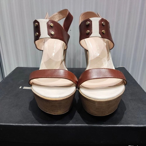 Mourtzi leather platform sandals size 38 used, brown-tan