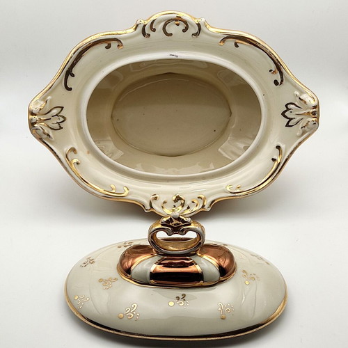Vintage Gerold and Co Tettau Bavaria fondue dish 1960 cream bronze and gold colors