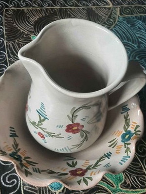 Pitcher set for hand washing used, hand-painted earthenware