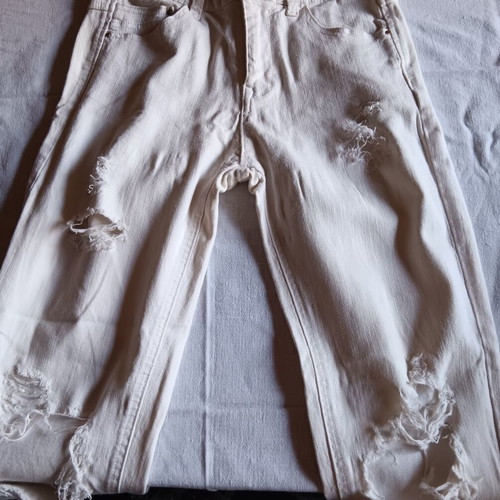 Stradivarius ripped jeans high waist fit small, white, used
