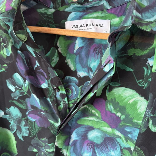 Vassia Kostara one size shirt, black and green floral
