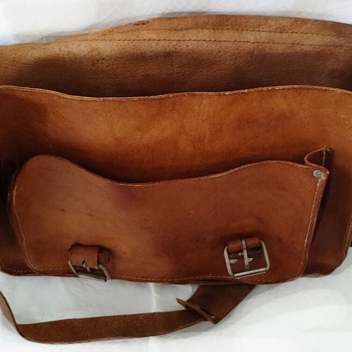 Leather vintage shoulder bag handmade unisex like new