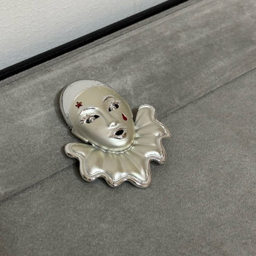 Pierrot Clown vintage pin used with red enamel and gold tone