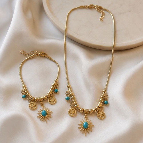 Boho necklace and bracelet set with turquoise elements like new