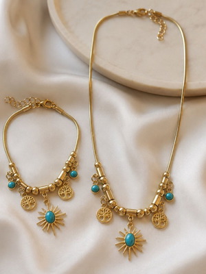 Boho necklace and bracelet set with turquoise elements like new