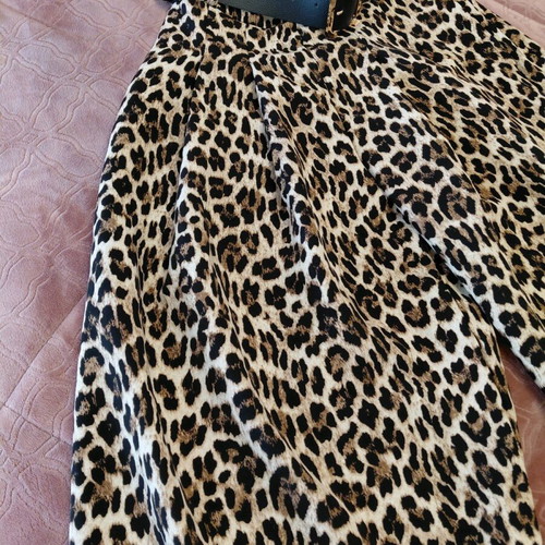 Leopard Print Wide Leg Pants with Belt One Size New