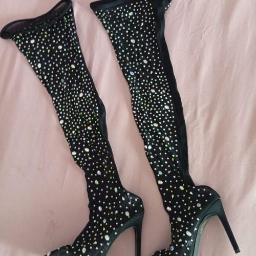 Over-the-knee boots with embroidered rhinestones tulle, size 38, new