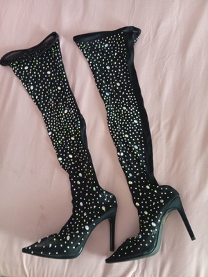 Over-the-knee boots with embroidered rhinestones tulle, size 38, new