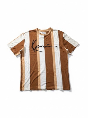 Karl Kani Stripe Tee L μεταχειρισμένη, καφέ-λευκή 90s hip-hop