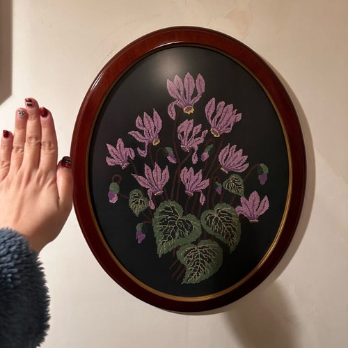 Embroidered framed textile used, relatively large size