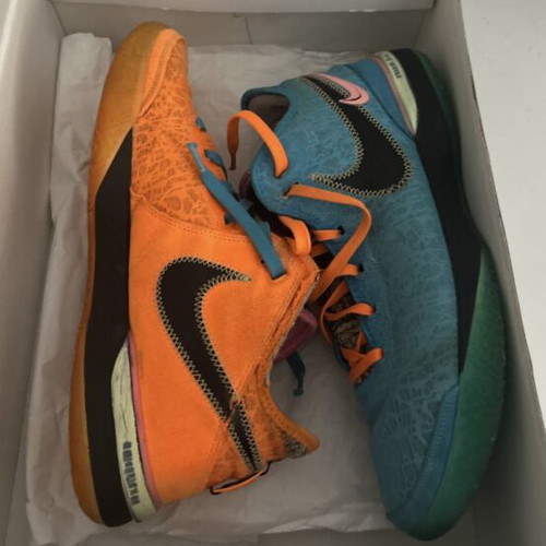 LeBron basketball shoes used, size 46, blue and orange Nike sneakers