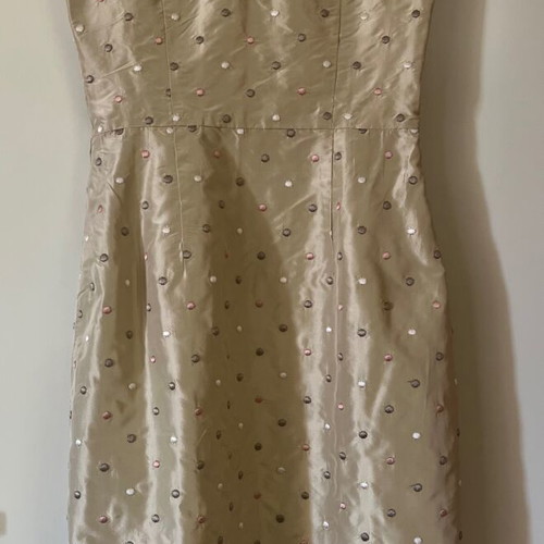 Dress like new with Tsantilis fabric, beige with embroidered polka dots