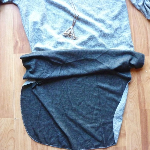 Women's blouse M/L gray like new, long back with hanging details
