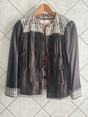 Bazar Deluxe Tabula leather jacket with fringes, Made in Italy, size IT 44