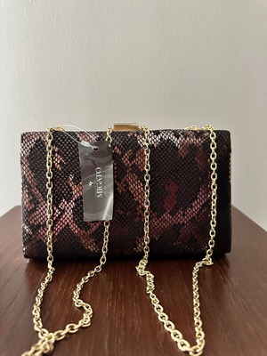 Migato Clutch Snake Print Bag New Brown with Gold Details