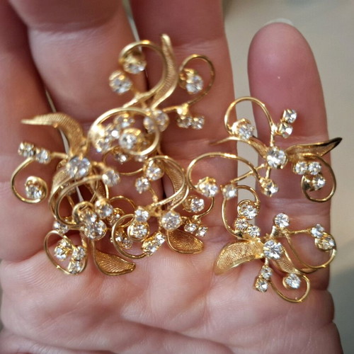 Hair accessories new, pack of 12 with rhinestones in silver and gold